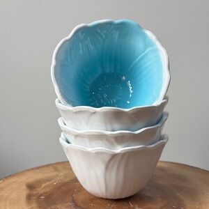 Pier 1 White Melamine Bowls with Turquoise Interior